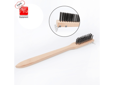 فرچه سیمی دسته چوبی سر کج کاردک‌دار 